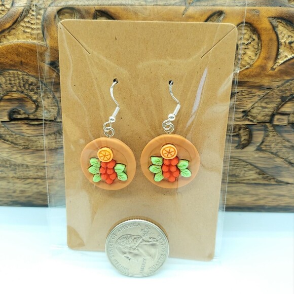 3D Food Platter Earrings Fruit Salad Y2K Miniature Novelty - Picture 2 of 2